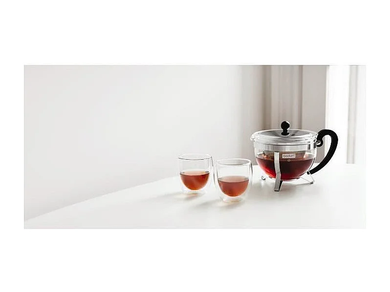 BODUM CHAMBORD Czajnik do herbaty 1,3L z Sitkiem ze Stali Nierdzewnej i Szklanym Uchwyt, Szary Przezroczysty Design