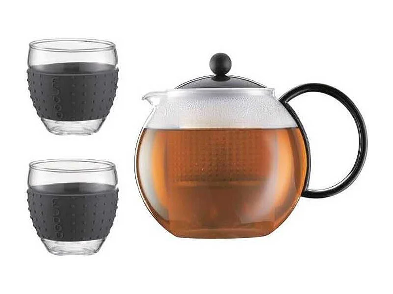 Bodum Chambord Franse pers theepot 1L met deksel, kunststof filter en 2 glazen van 0,35L