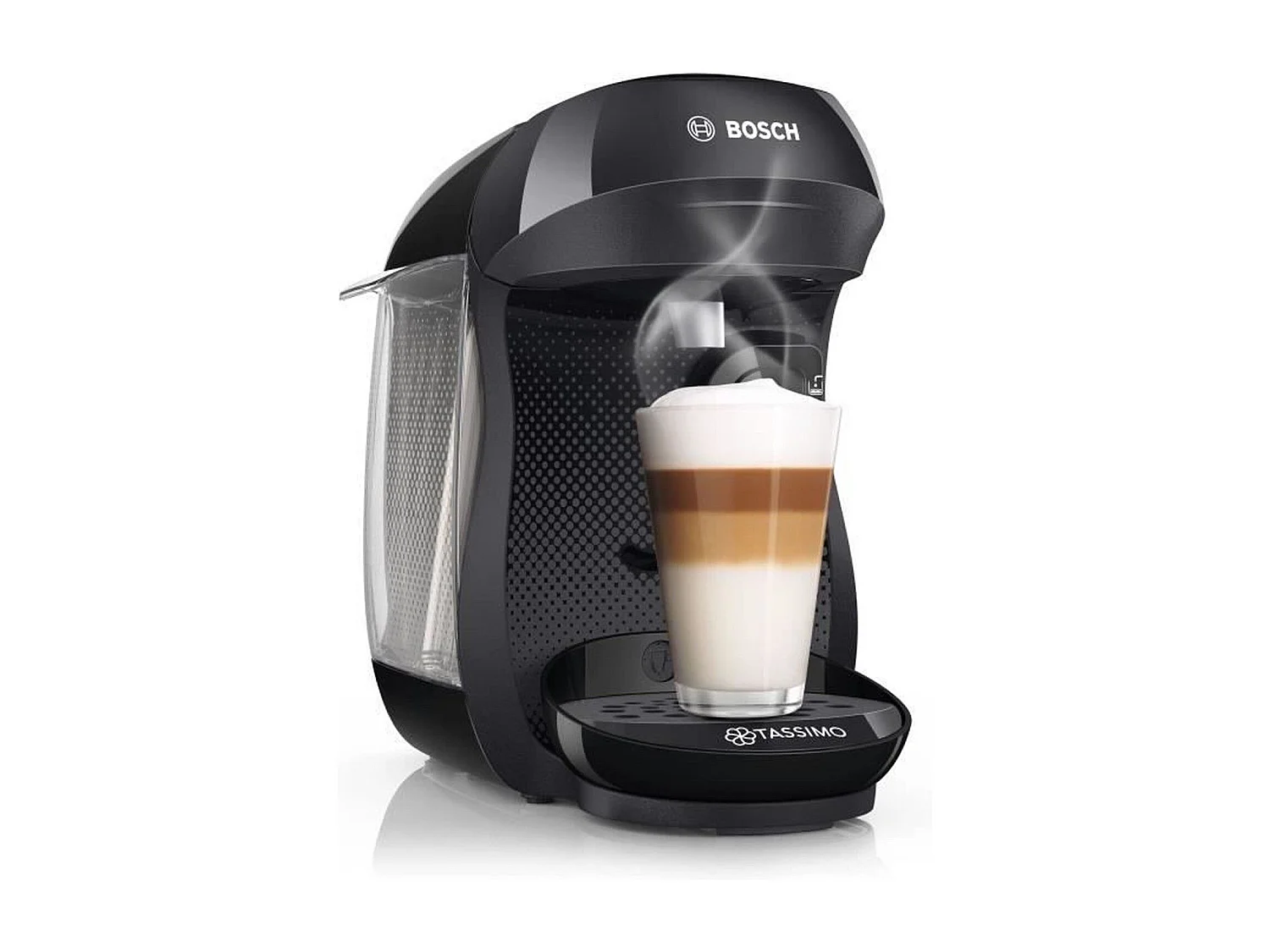 Tassimo Bosch Happy compacte zwarte koffiezetapparaat, 100% automatisch, eco-ontworpen met meer dan 40 dranken, 0,7L reservoir, één knop