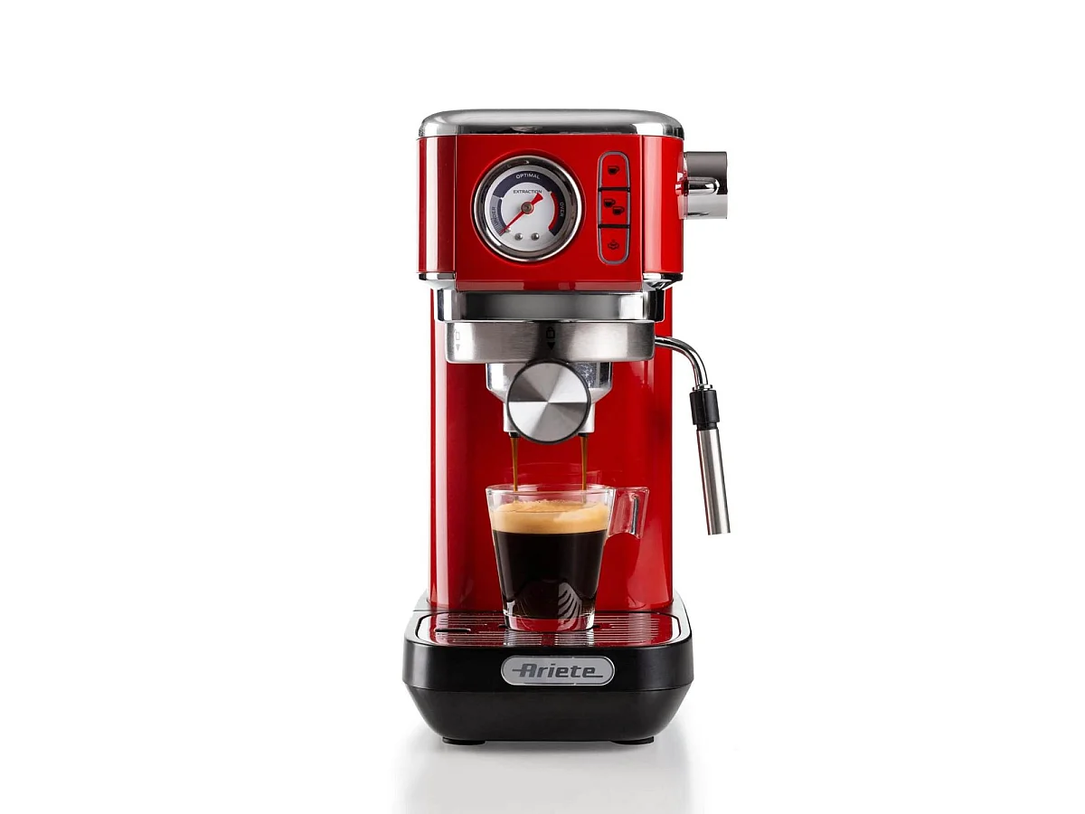 Máquina de café espresso Ariete 1381 en metal con manómetro rojo, 15 bares, Maxi-Cappuccino y dispensador de agua caliente