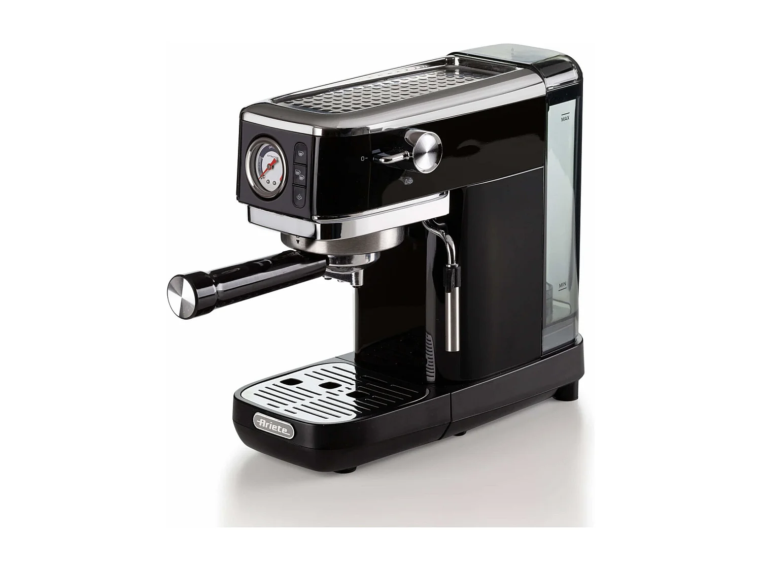 Espressomaschine Ariete 1381 schwarz 1300W, 15 Bar, Manometer, kompatibel mit gemahlenem Kaffee & Pads, Cappuccino, 1,1L