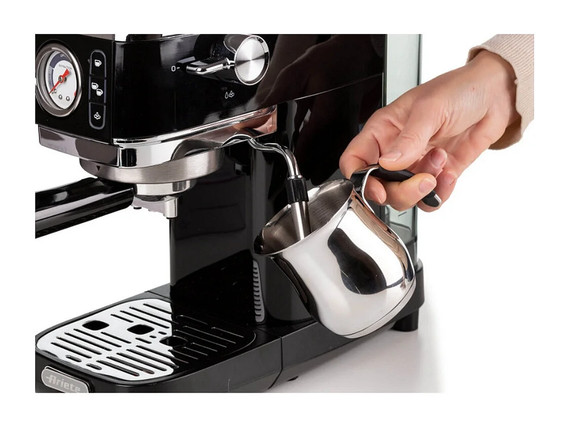 Ariete 1381 Espressomaschine schwarz 15 Bar, 1300W, kompatibel mit gemahlenem Kaffee und Pads, mit Manometer und Maxi-Cappuccino