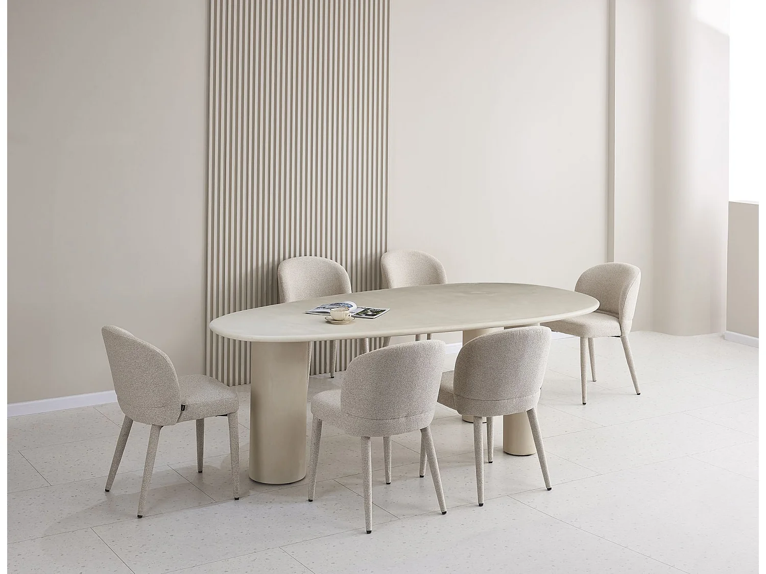 Eettafel 230 x 120 cm – greige – microcement-look – INNATIONS
