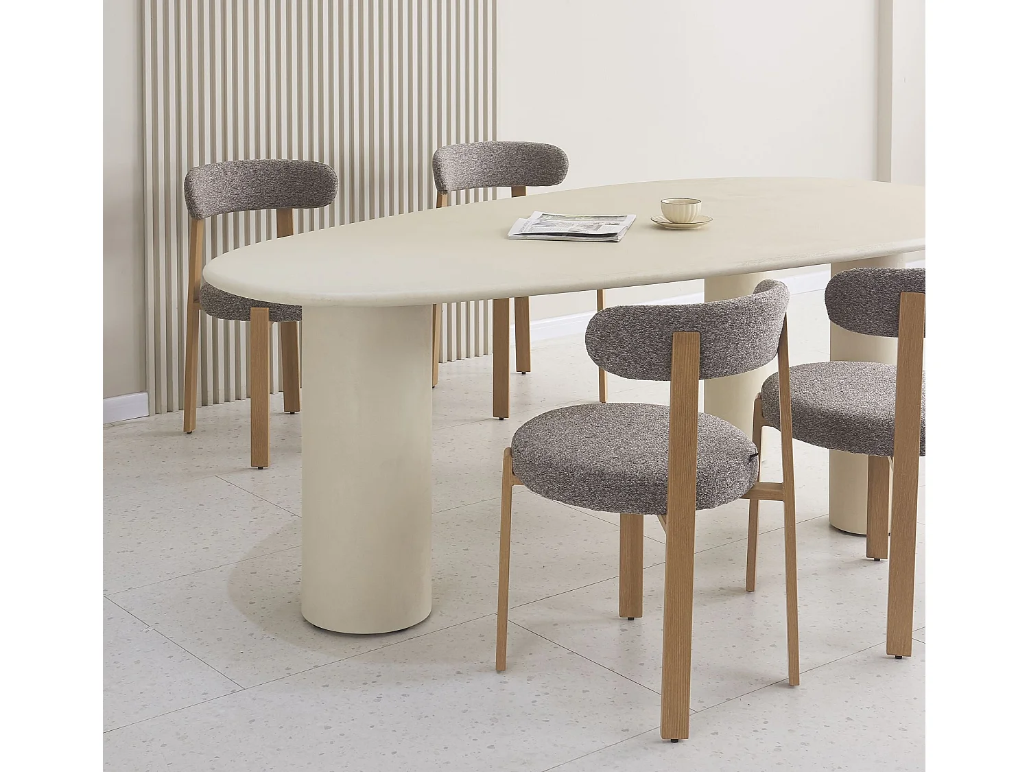 Eettafel 230 x 120 cm – greige – microcement-look – INNATIONS