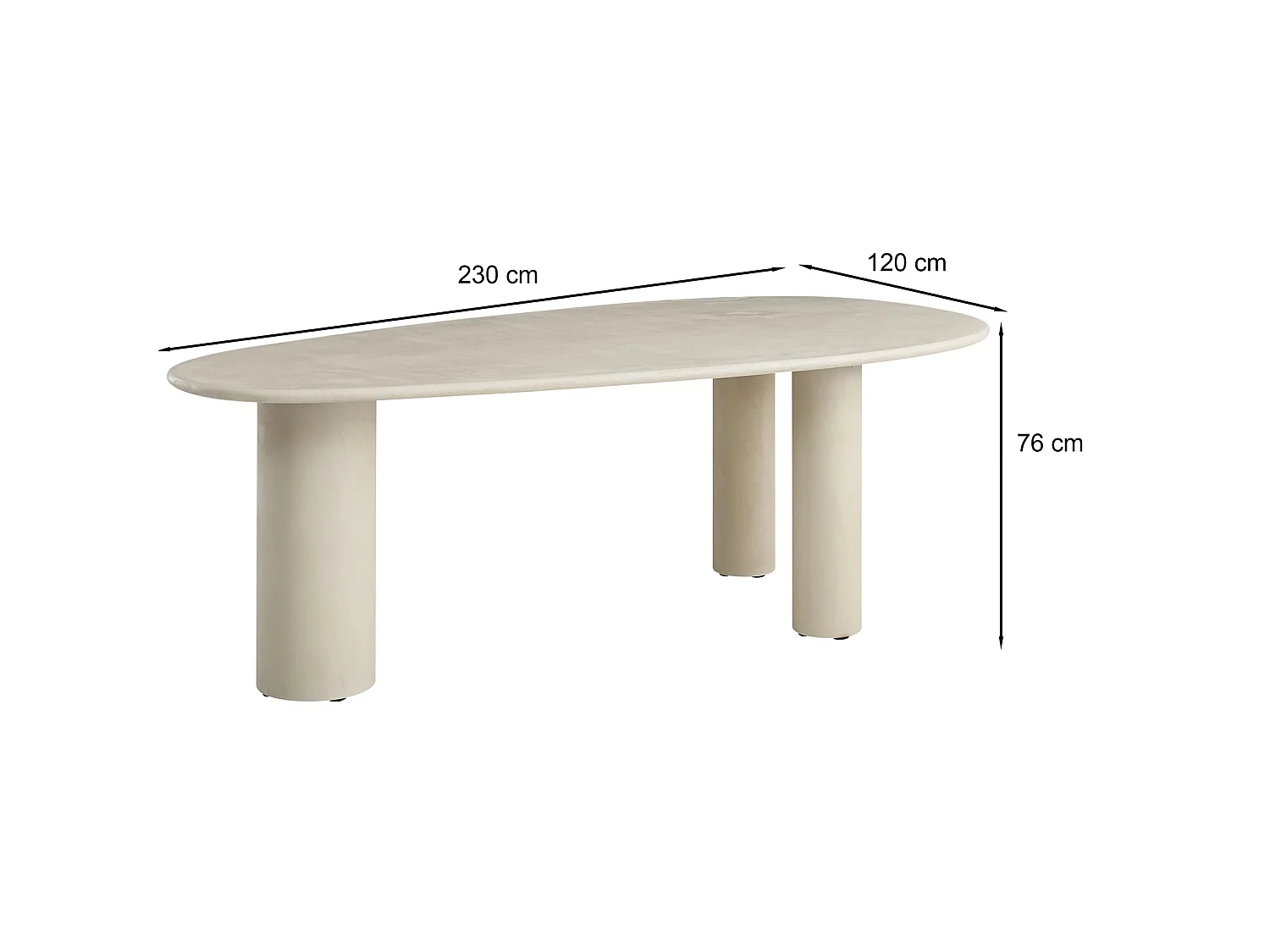Eettafel 230 x 120 cm – greige – microcement-look – INNATIONS