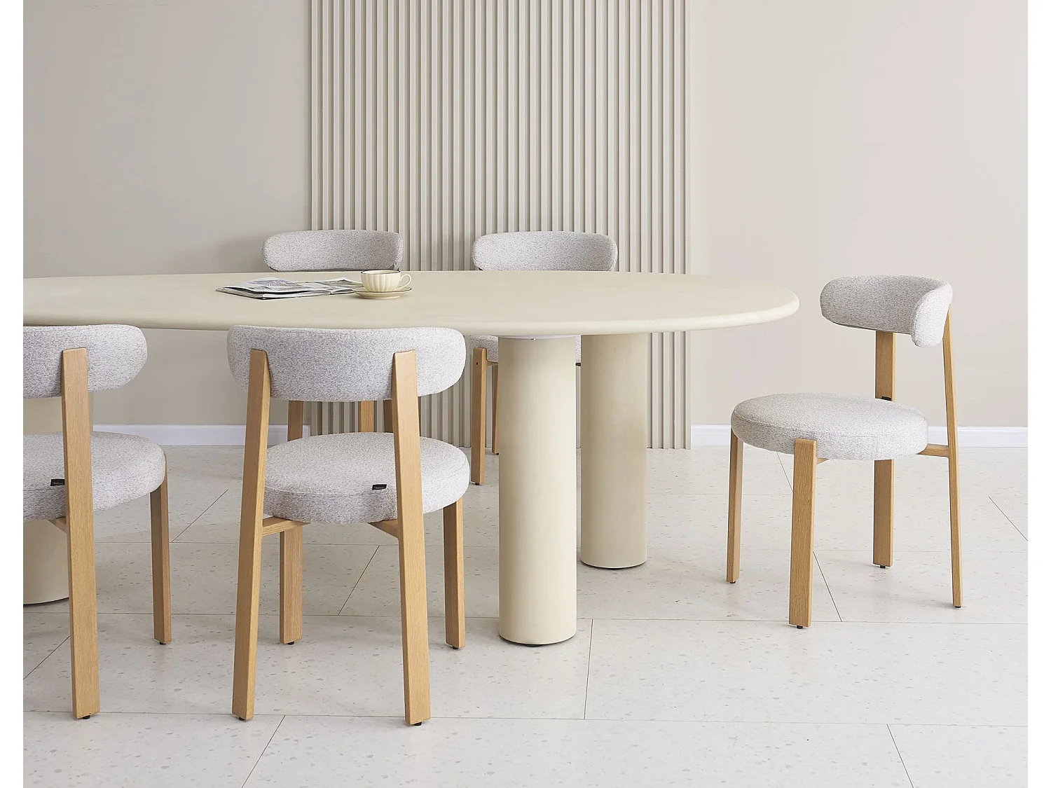 Eettafel 230 x 120 cm – greige – microcement-look – INNATIONS