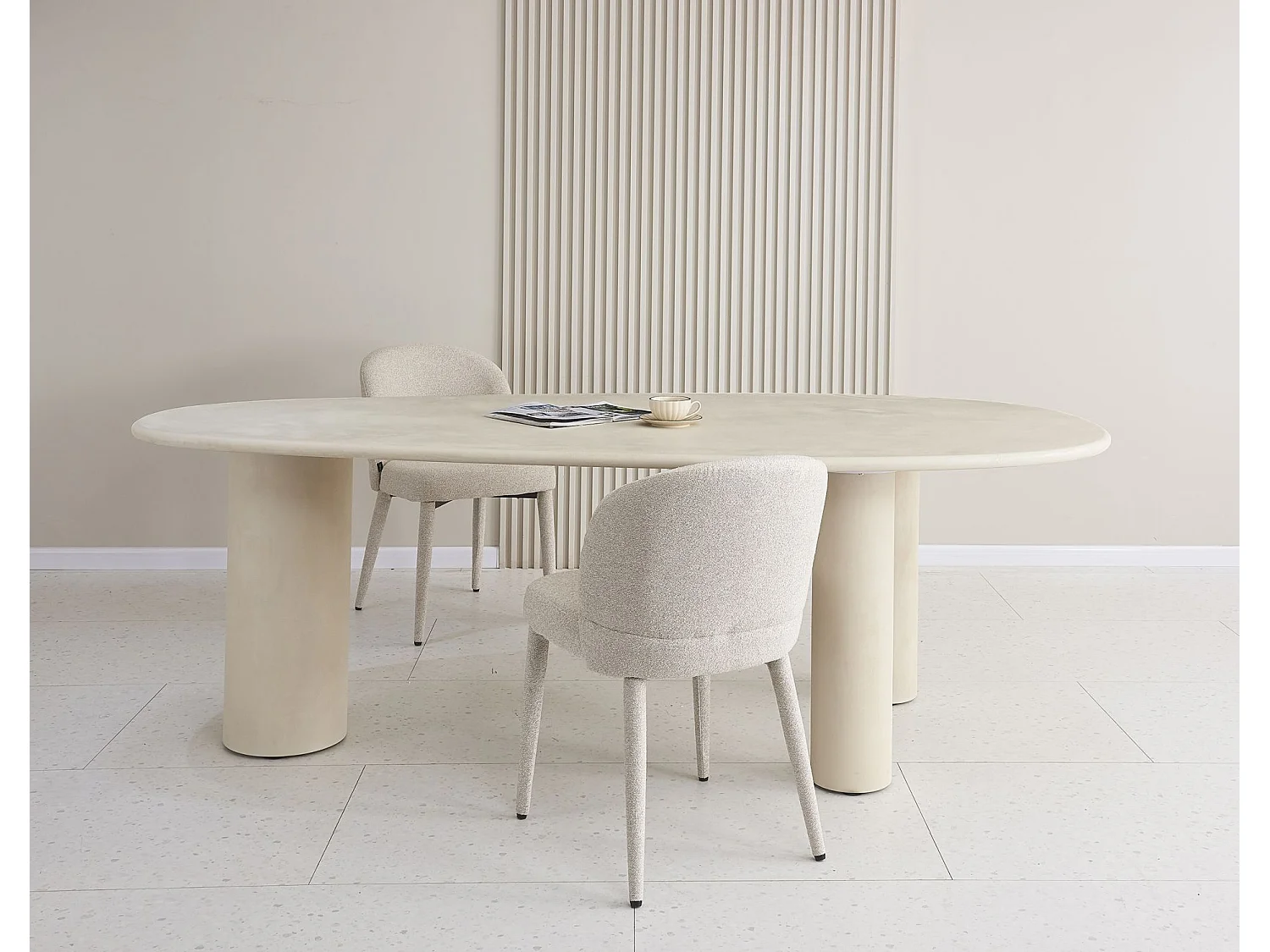 Eettafel 230 x 120 cm – greige – microcement-look – INNATIONS