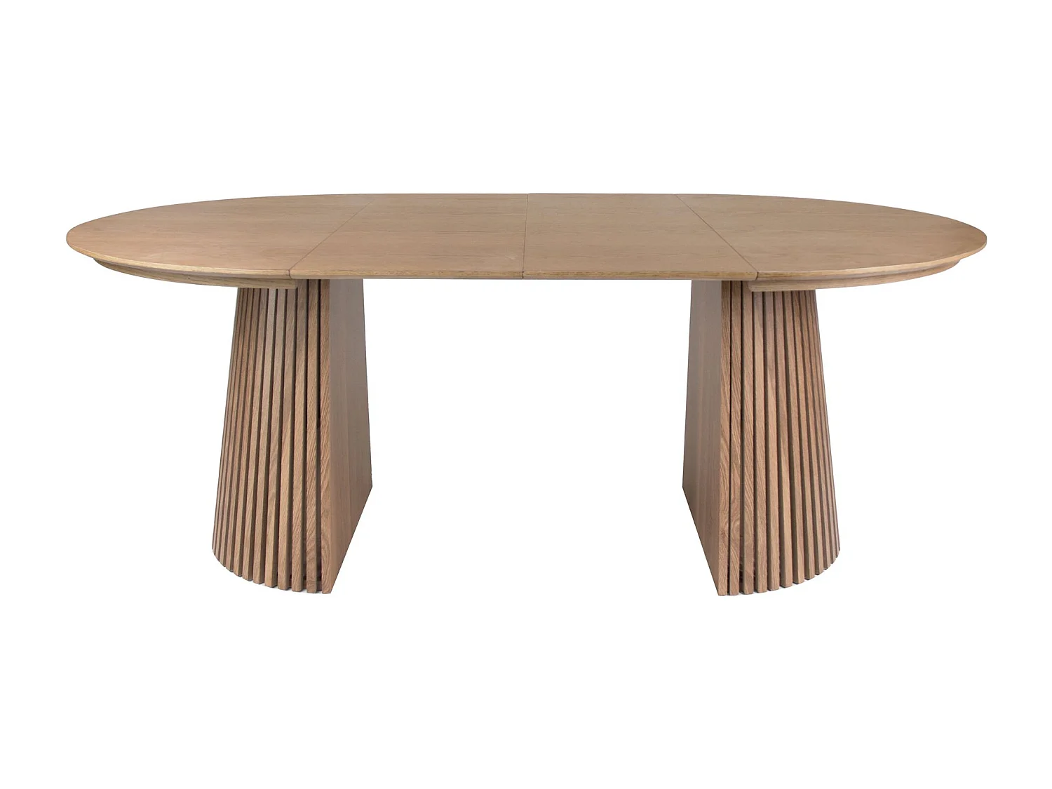 Uitschuifbare eettafel 120–200 x 120 cm – lamellen design – eikenhoutlook – FORMISTY