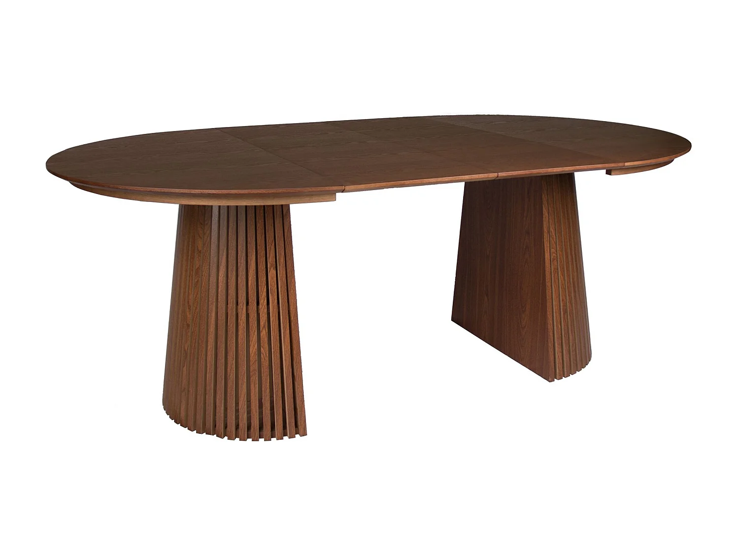 Uitschuifbare eettafel 120–200 x 120 cm – lamellen design – walnootlook – FORMISTY