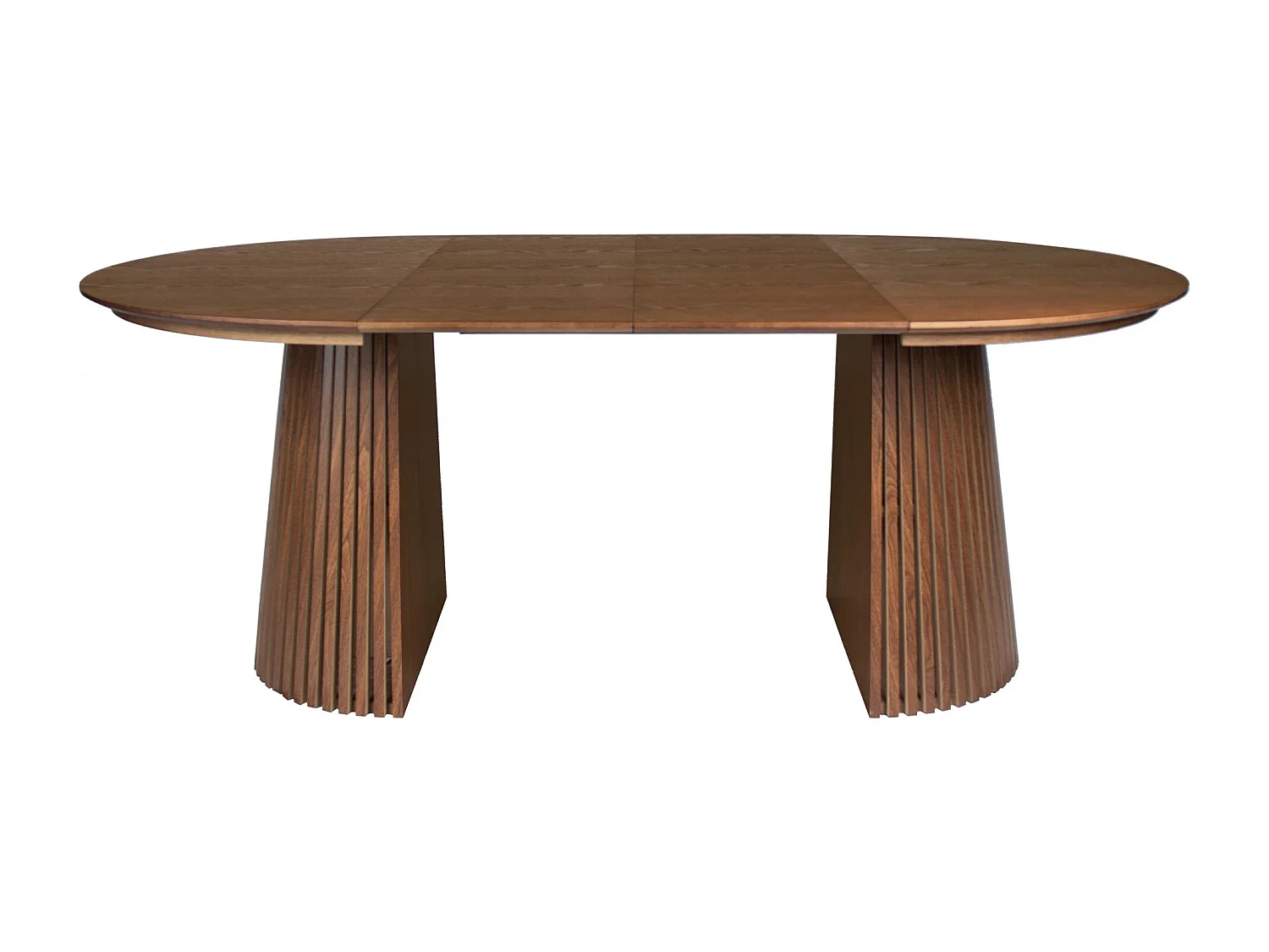 Uitschuifbare eettafel 120–200 x 120 cm – lamellen design – walnootlook – FORMISTY