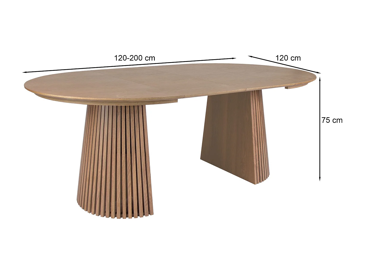 Uitschuifbare eettafel 120–200 x 120 cm – lamellen design – walnootlook – FORMISTY