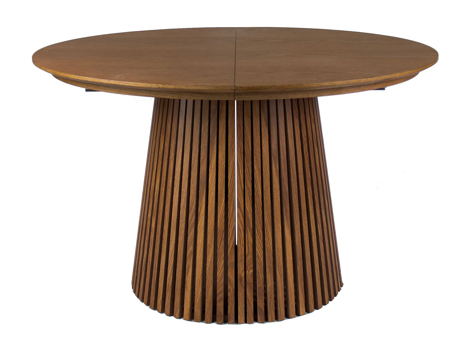 Uitschuifbare eettafel 120–200 x 120 cm – lamellen design – walnootlook – FORMISTY