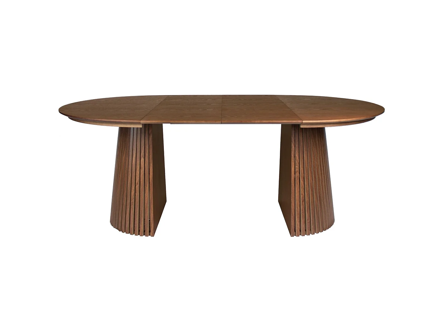 Uitschuifbare eettafel 120–200 x 120 cm – lamellen design – walnootlook – FORMISTY