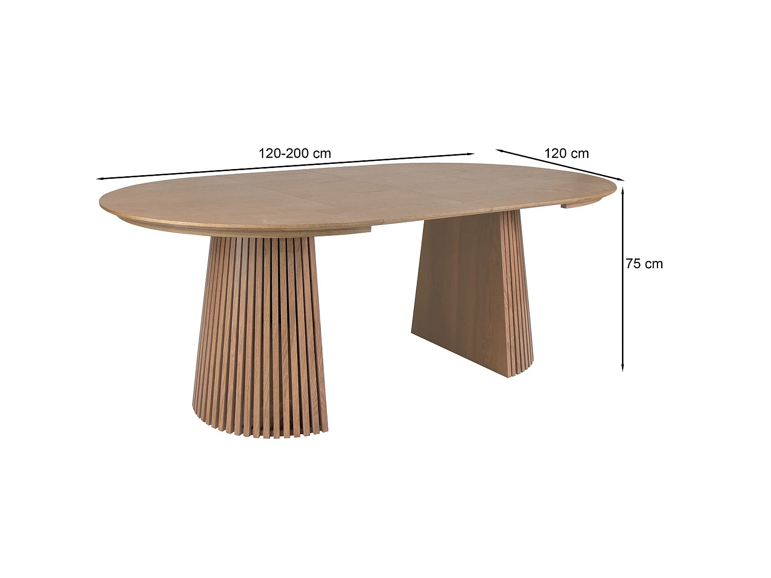 Uitschuifbare eettafel 120–200 x 120 cm – lamellen design – walnootlook – FORMISTY