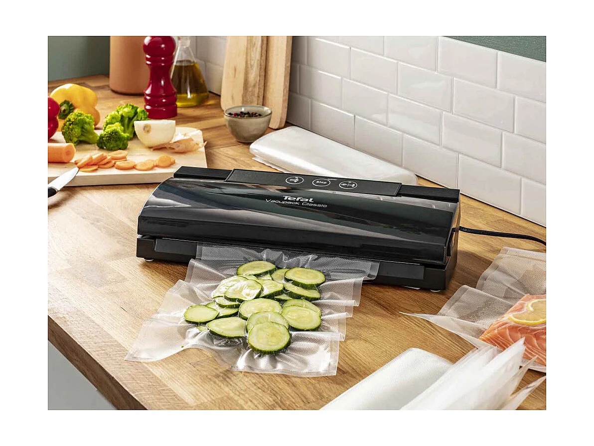 Vakuumiergerät Tefal Vacupack Classic VT254070 schwarz mit 18 Beuteln, automatische Vakuum- & Versiegelungsfunktionen, 110W