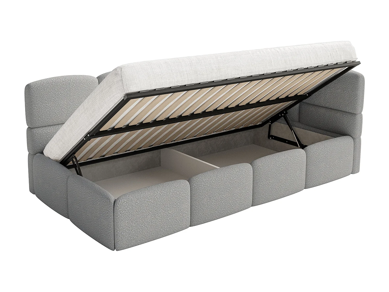Lit simple 120x200 cm – tête de lit à droite– matelas & coffre de rangement – en bouclé gris – CLOUDY