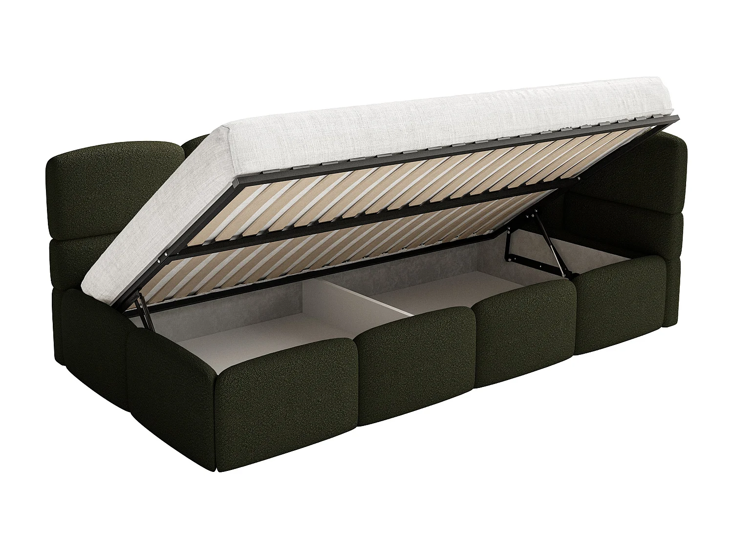 Eenpersoonsbed 120x200 – bouclé – olijfgroen – rechts – CLOUDY