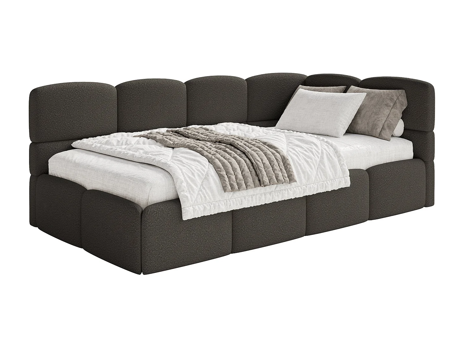 Eenpersoonsbed 120x200 – bouclé – bruin – rechts – CLOUDY