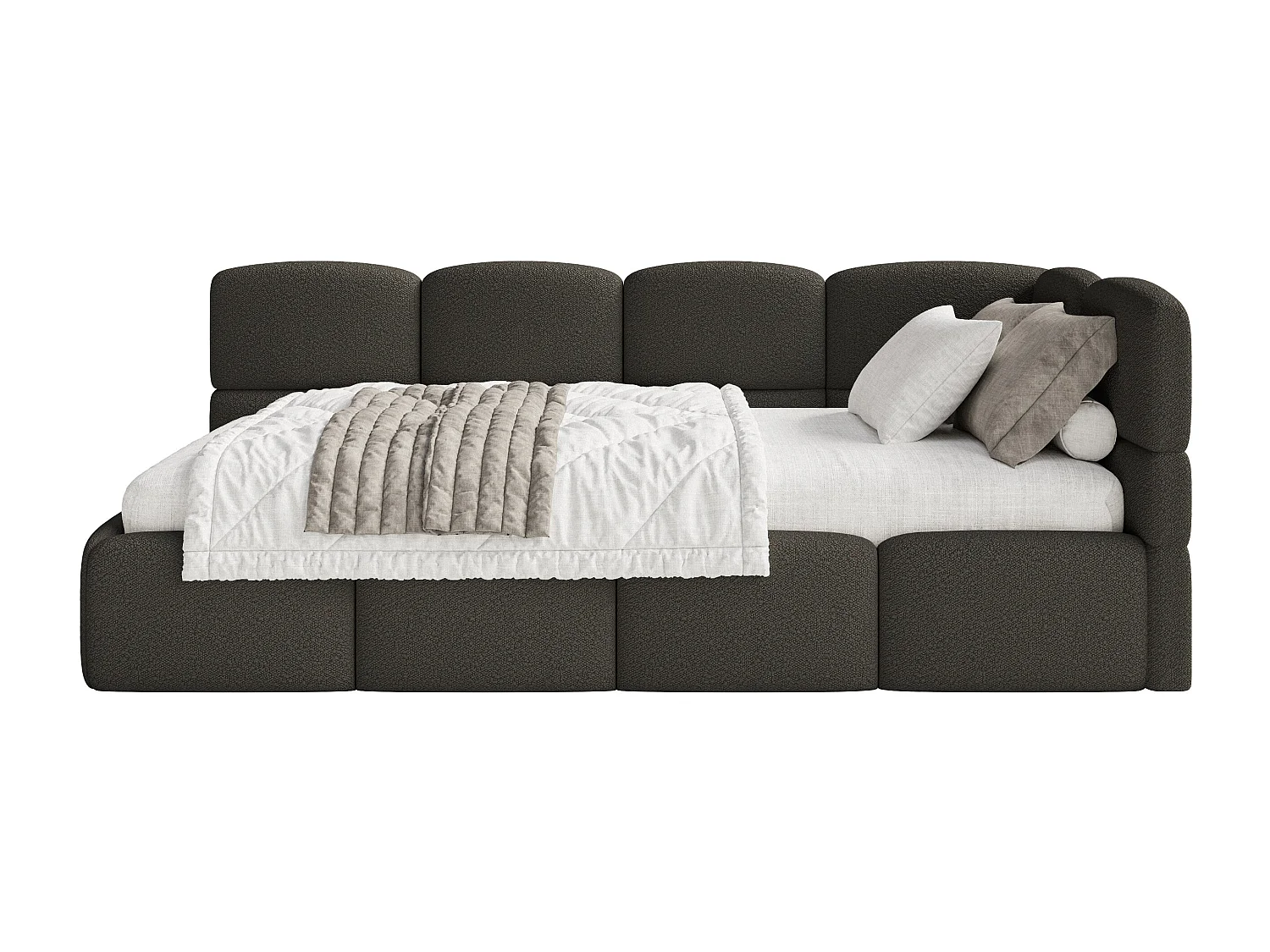 Eenpersoonsbed 120x200 – bouclé – bruin – rechts – CLOUDY
