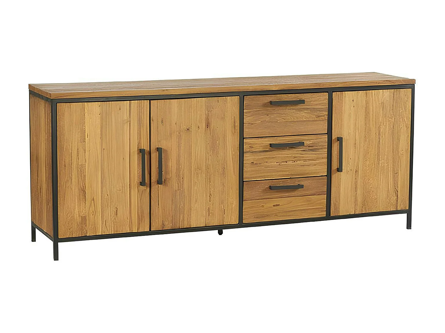 Buffet 3 portes teck poignées métal PUNE