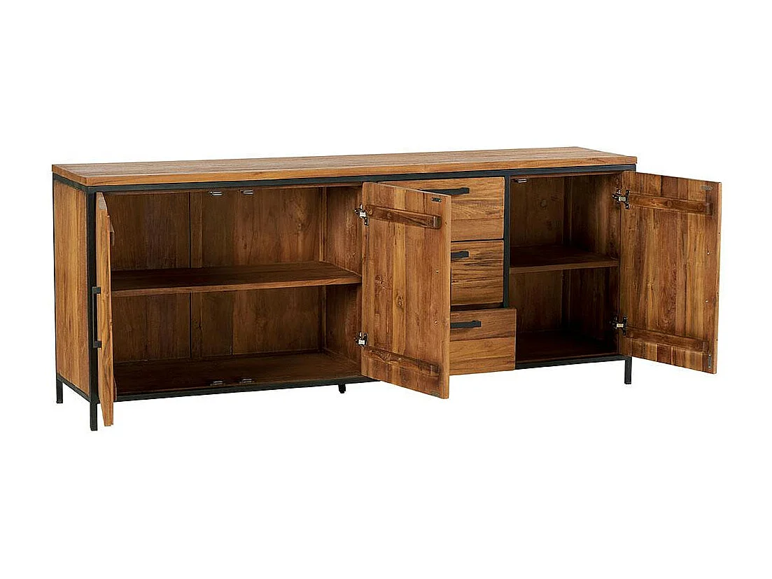 Buffet 3 portes teck poignées métal PUNE