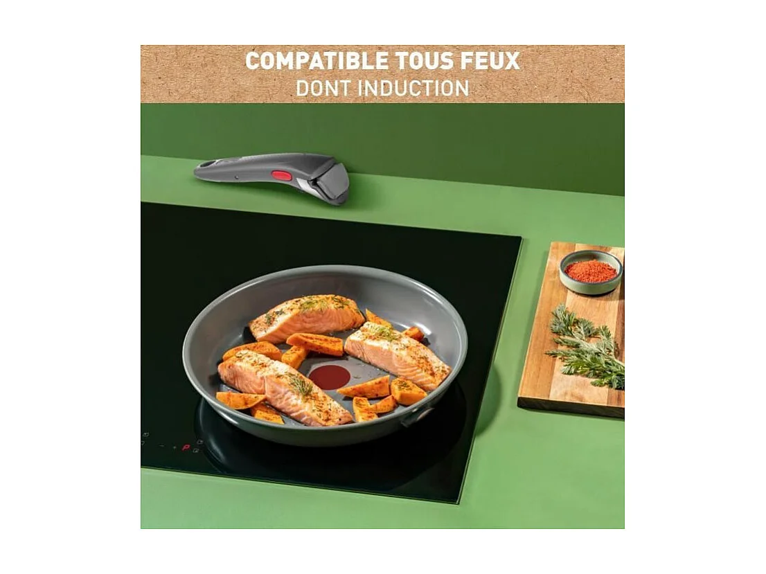 TEFAL INGENIO Renew Poele 28 cm, Induction, Revetement céramique antiadhésif, Compatible lave-vaisselle, Fabriqué en France L