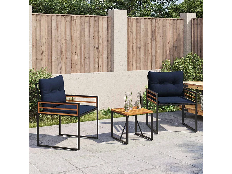 Juego de muebles de exterior con cojín 3 pcs Azul Marino