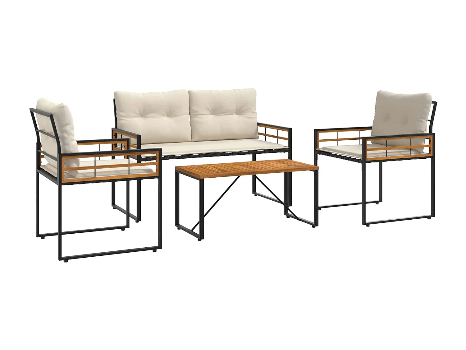 Ensemble de meubles d'extérieur avec coussin 4 pièces Crème