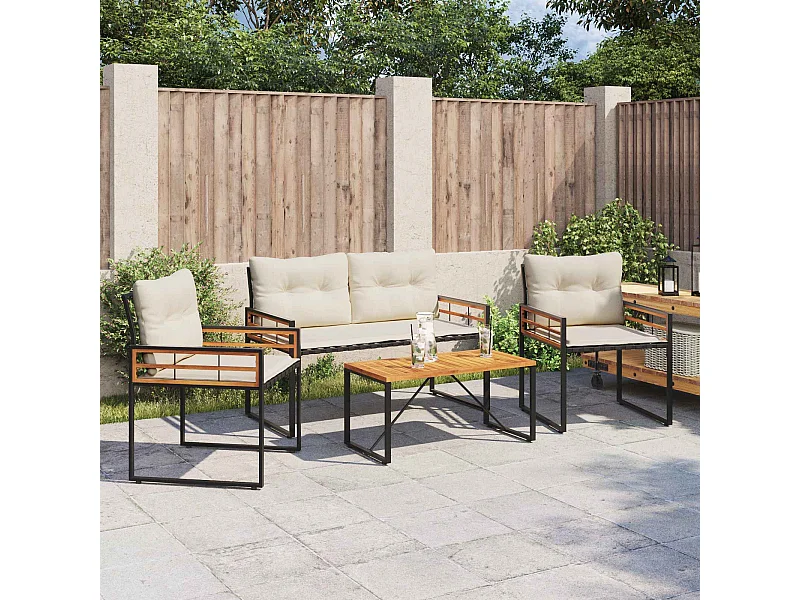 Ensemble de meubles d'extérieur avec coussin 4 pièces Crème