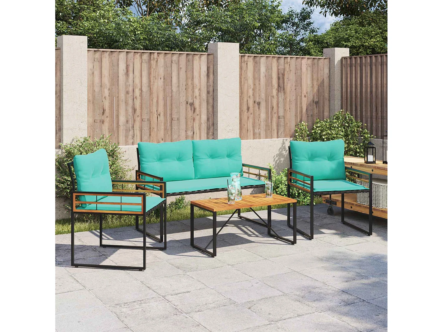 Juego de muebles de exterior con cojín 4 pcs Tuquesa