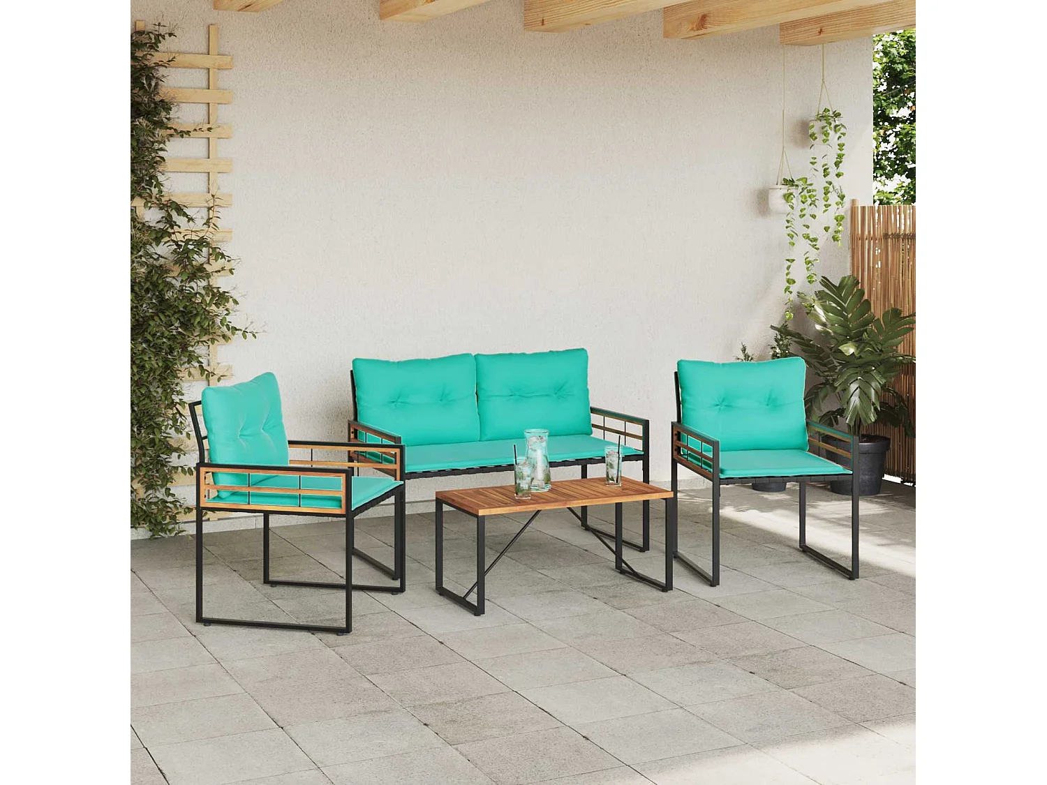 Juego de muebles de exterior con cojín 4 pcs Tuquesa