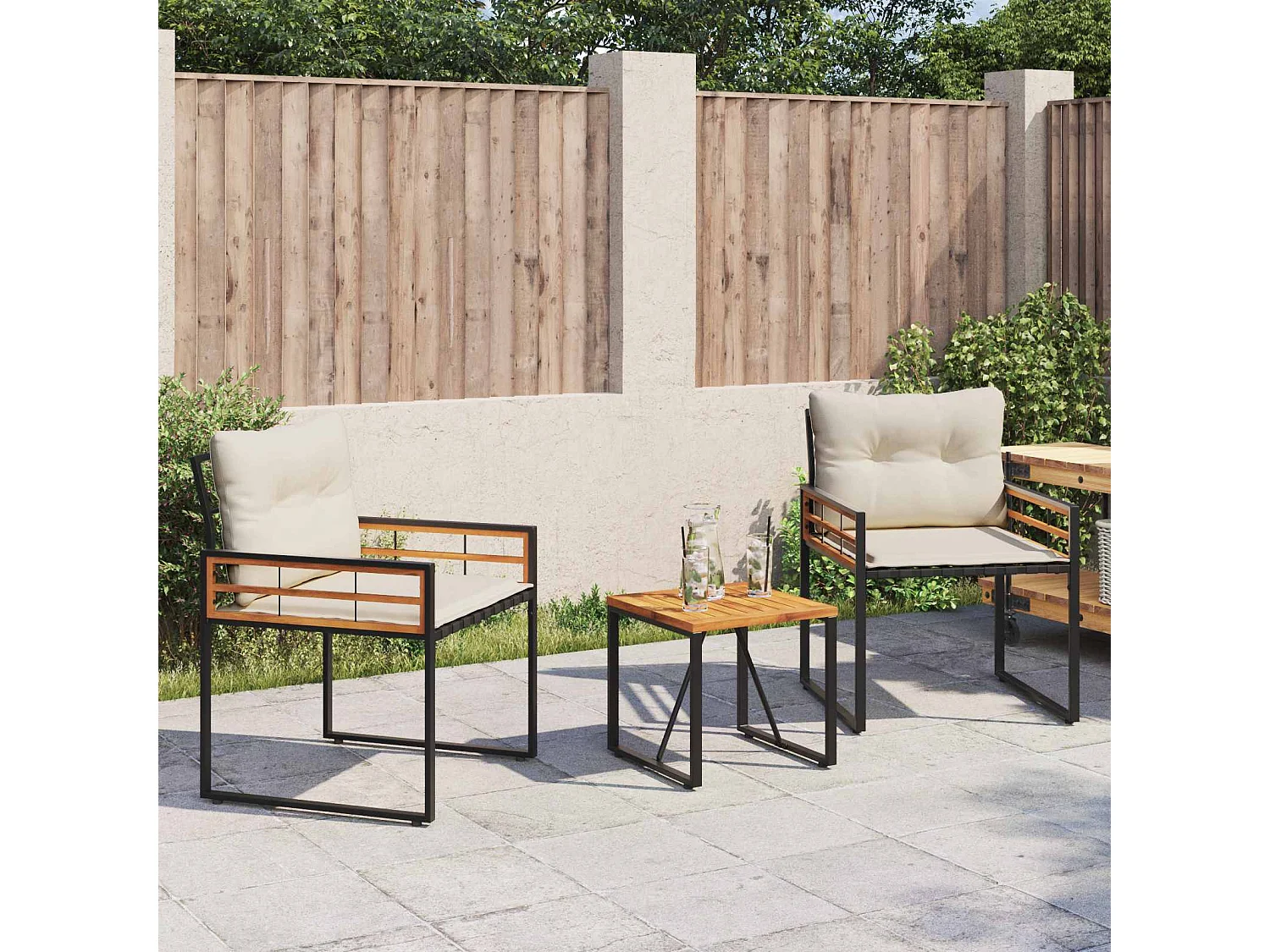 Juego de muebles de exterior con cojín 3 pcs Crema