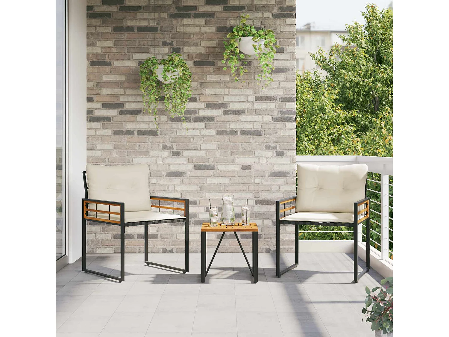 Juego de muebles de exterior con cojín 3 pcs Crema