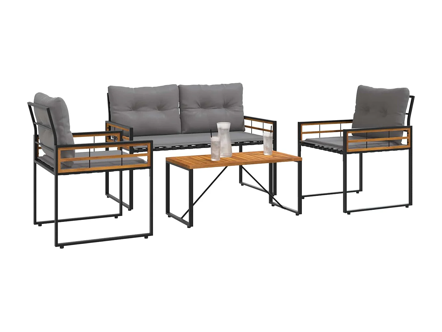 Juego de muebles de exterior con cojín 4 pcs Gris Claro