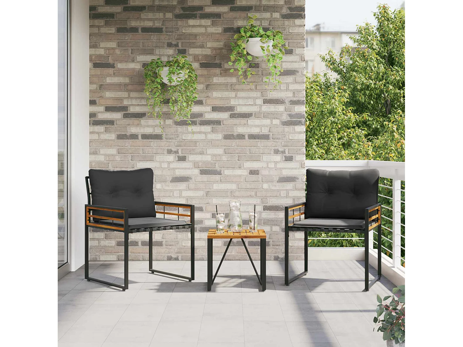 Juego de muebles de exterior con cojín 3 pcs Gris Oscuro