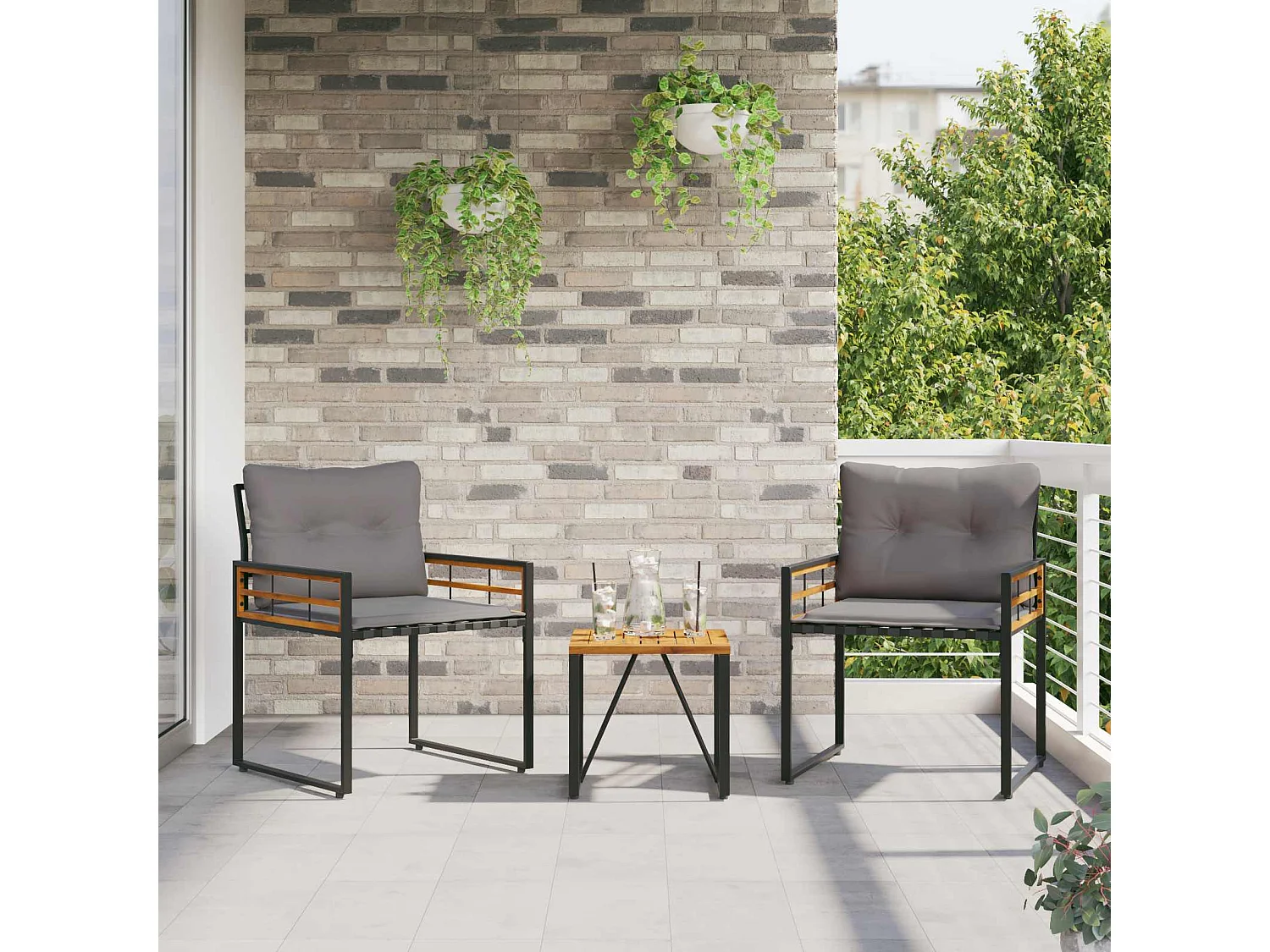 Juego de muebles de exterior con cojín 3 pcs Gris Claro