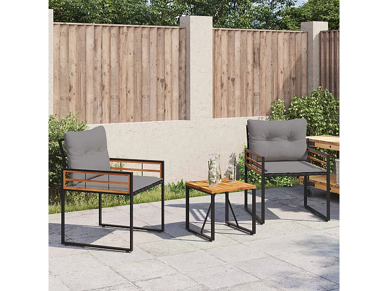 Juego de muebles de exterior con cojín 3 pcs Gris Claro