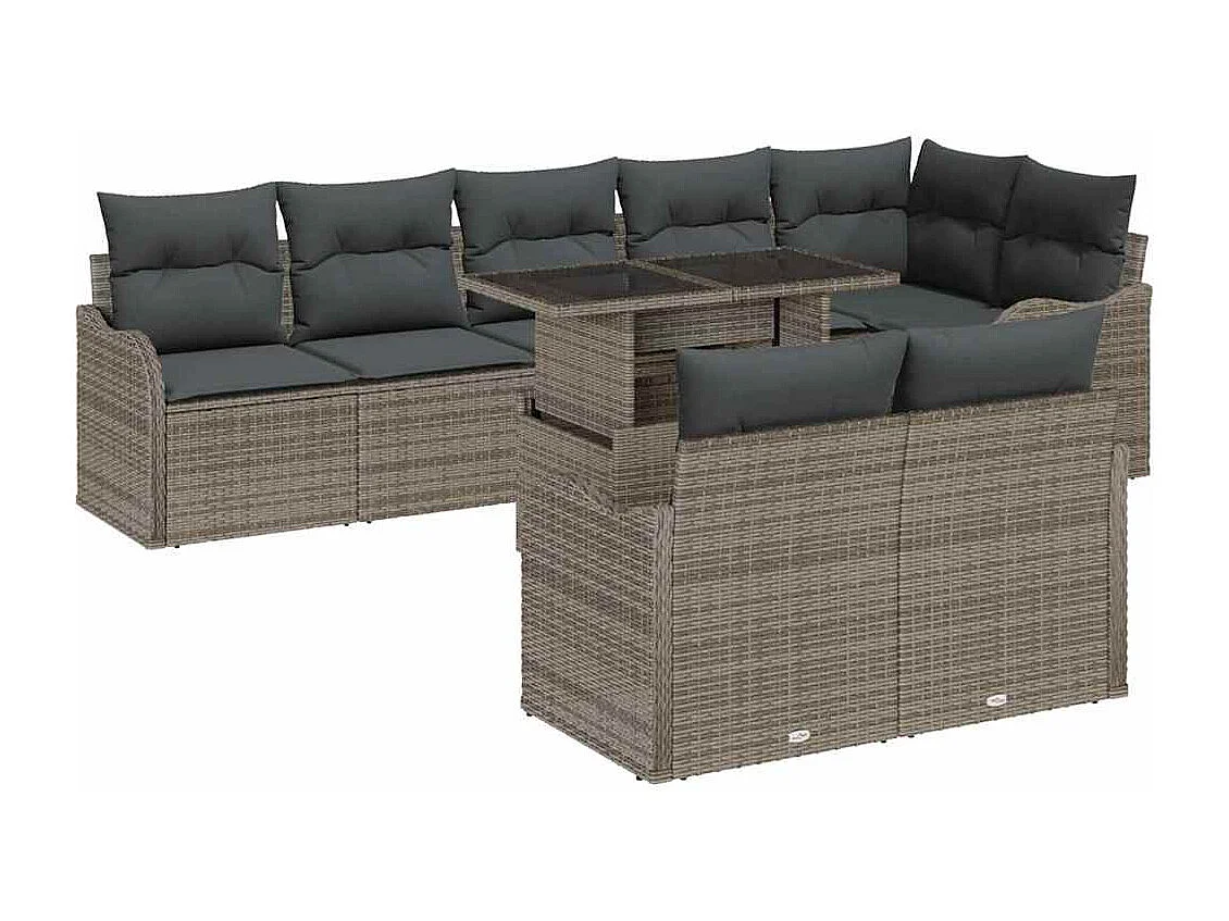 Conjunto de sofá de jardín con cojín 9 pcs Gris Poliratán