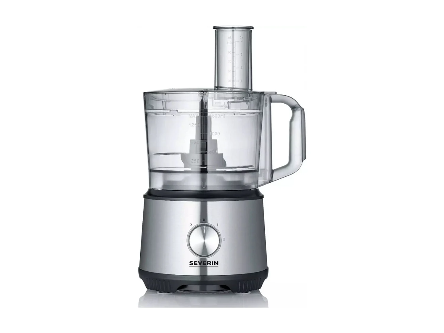 Multifunktions-Küchenmaschine SEVERIN KM3892 1200W Edelstahl/Schwarz mit 1,5L Mixer, 3 2-in-1 Scheiben, Gewürzmühle und Knethaken