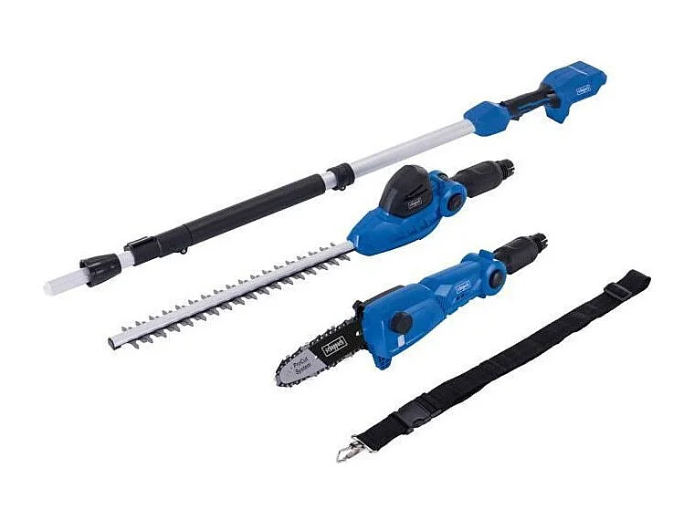 2-in-1 Gereedschap SCHEPPACH C-PHTS410-X Snoeizaag 180 mm + Heggenschaar 410 mm draadloos 20V IXES – Telescopische steel, draaibare kop