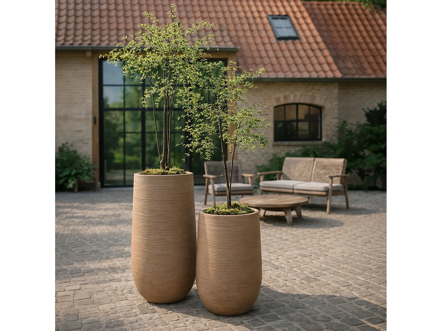 Now's Home - Set De 2 Pots Ronds Haut En Fibre D'argile Terre Cuite  Ht55/75 Comporta