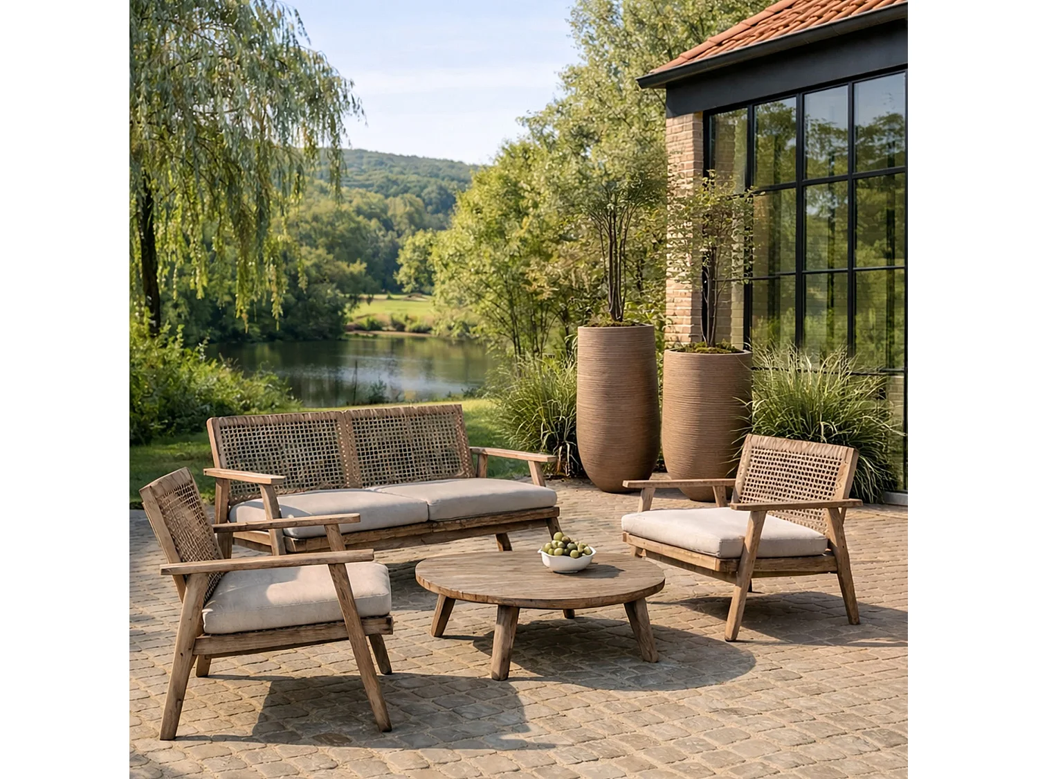 Now's Home - Set De 2 Pots Ronds Haut En Fibre D'argile Terre Cuite  Ht55/75 Comporta