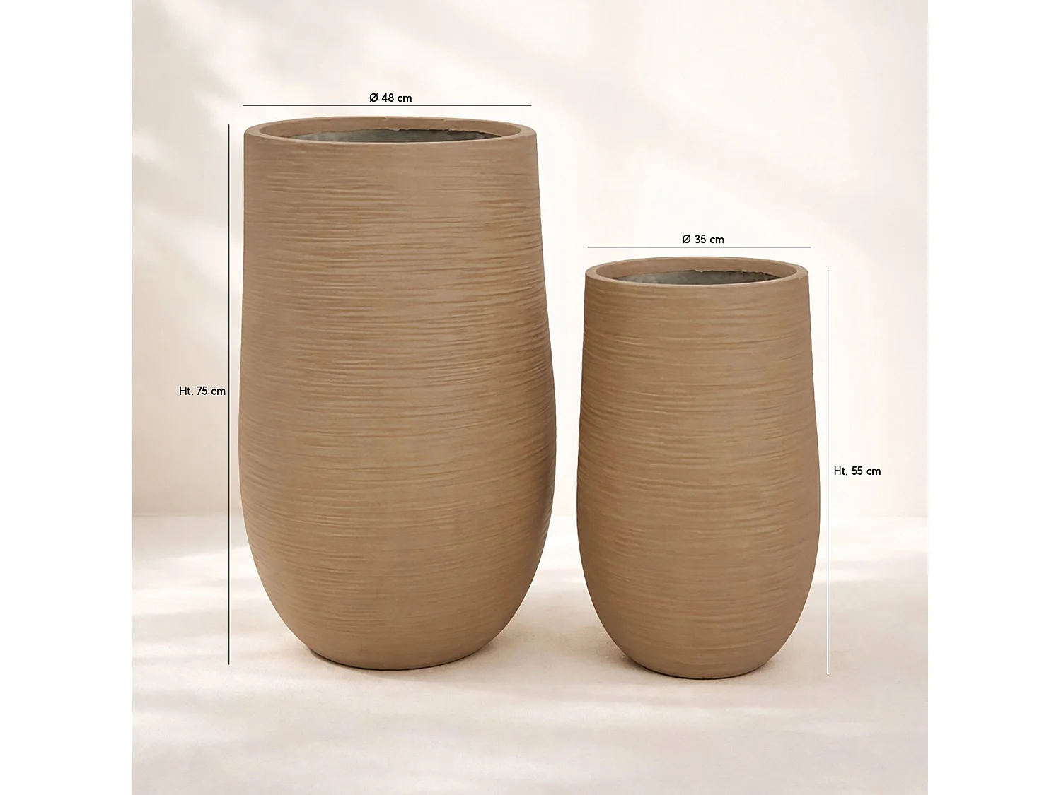 Now's Home - Set De 2 Pots Ronds Haut En Fibre D'argile Terre Cuite  Ht55/75 Comporta