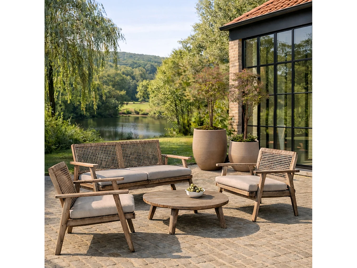 Now's Home - Set De 2 Pots Ronds Bas En Fibre D'argile Terre Cuite Ht35/49cm Comporta