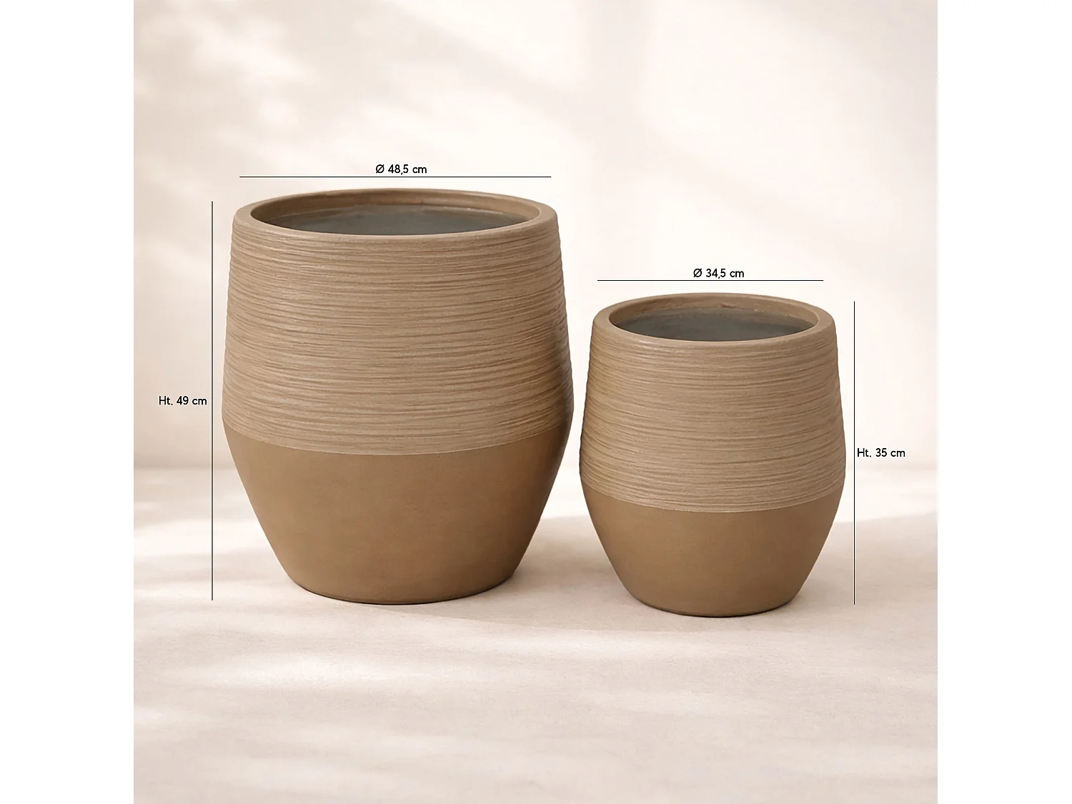 Now's Home - Set De 2 Pots Ronds Bas En Fibre D'argile Terre Cuite Ht35/49cm Comporta