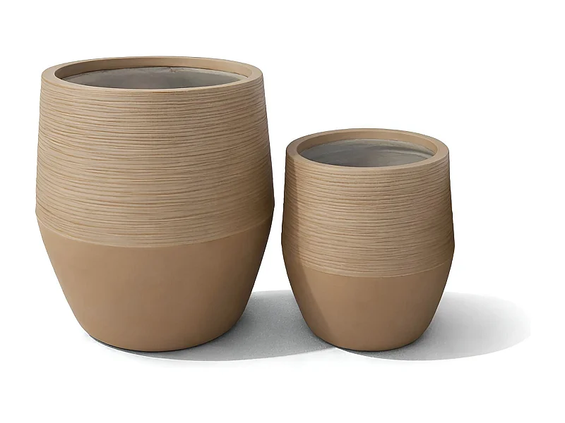 Now's Home - Set De 2 Pots Ronds Bas En Fibre D'argile Terre Cuite Ht35/49cm Comporta