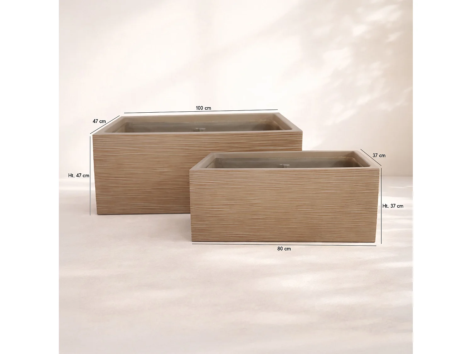 Now's Home - Set De 2 Pots Rectangles En Fibre D'argile Terre Cuite Ht37/47cm Comporta