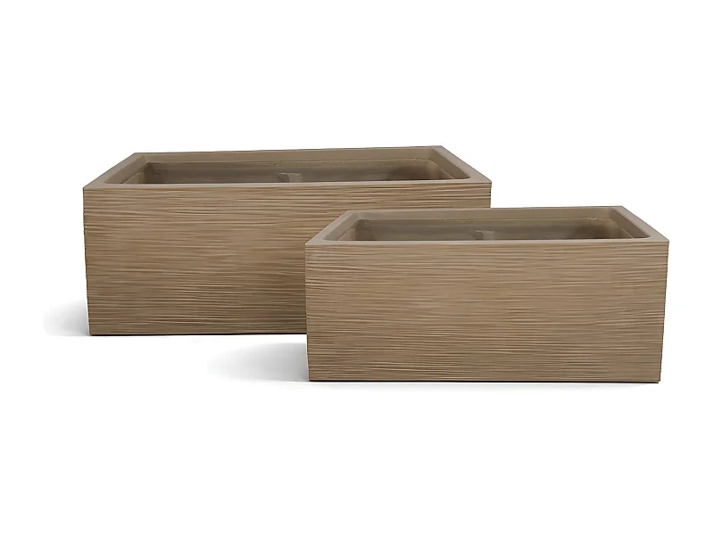 Now's Home - Set De 2 Pots Rectangles En Fibre D'argile Terre Cuite Ht37/47cm Comporta