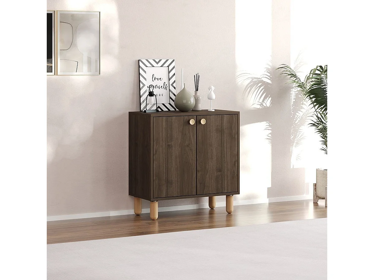 Petit buffet 2 portes avec pieds en hêtre massif L72 cm - LINA