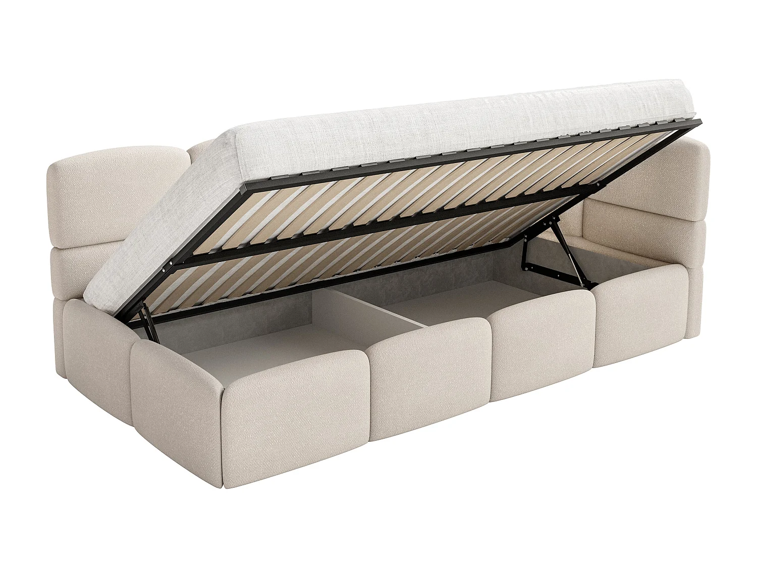 Lit enfant 120x200 cm – tête de lit à droite – matelas & coffre de rangement – chenille crème – CLOUDY